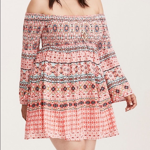 torrid Dresses & Skirts - Mosaic Print Smocked Bell Sleeve Dress